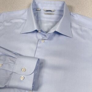 Men's Suit Supply‎ Traveller Shirt Men's 46 18 Slim Fit Blue Twill Button Front